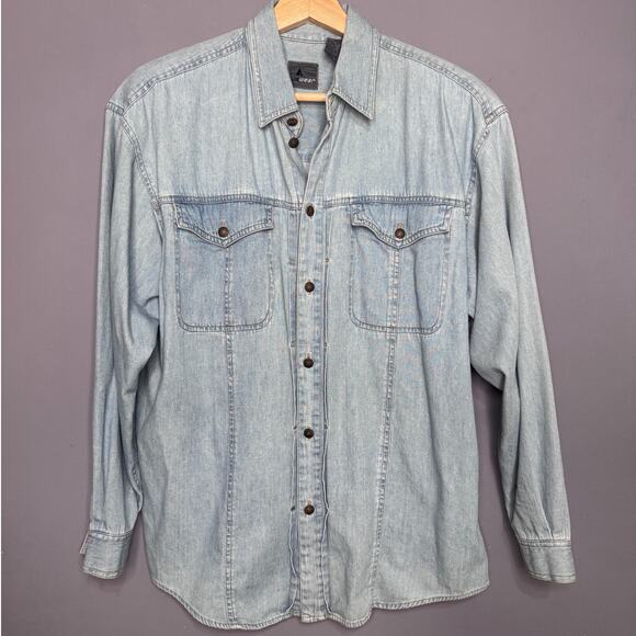 VTG Y2K LizWear Shirt Adult Medium Blue Denim Button up Women - Picture 1 of 4